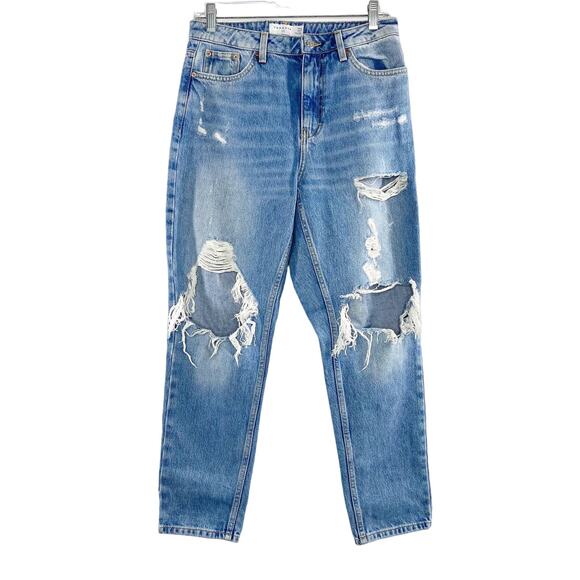 Topshop Super-Rip Distressed Mom Jeans Bleach High Rise Button Fly 28 Light Wash - Picture 5 of 10